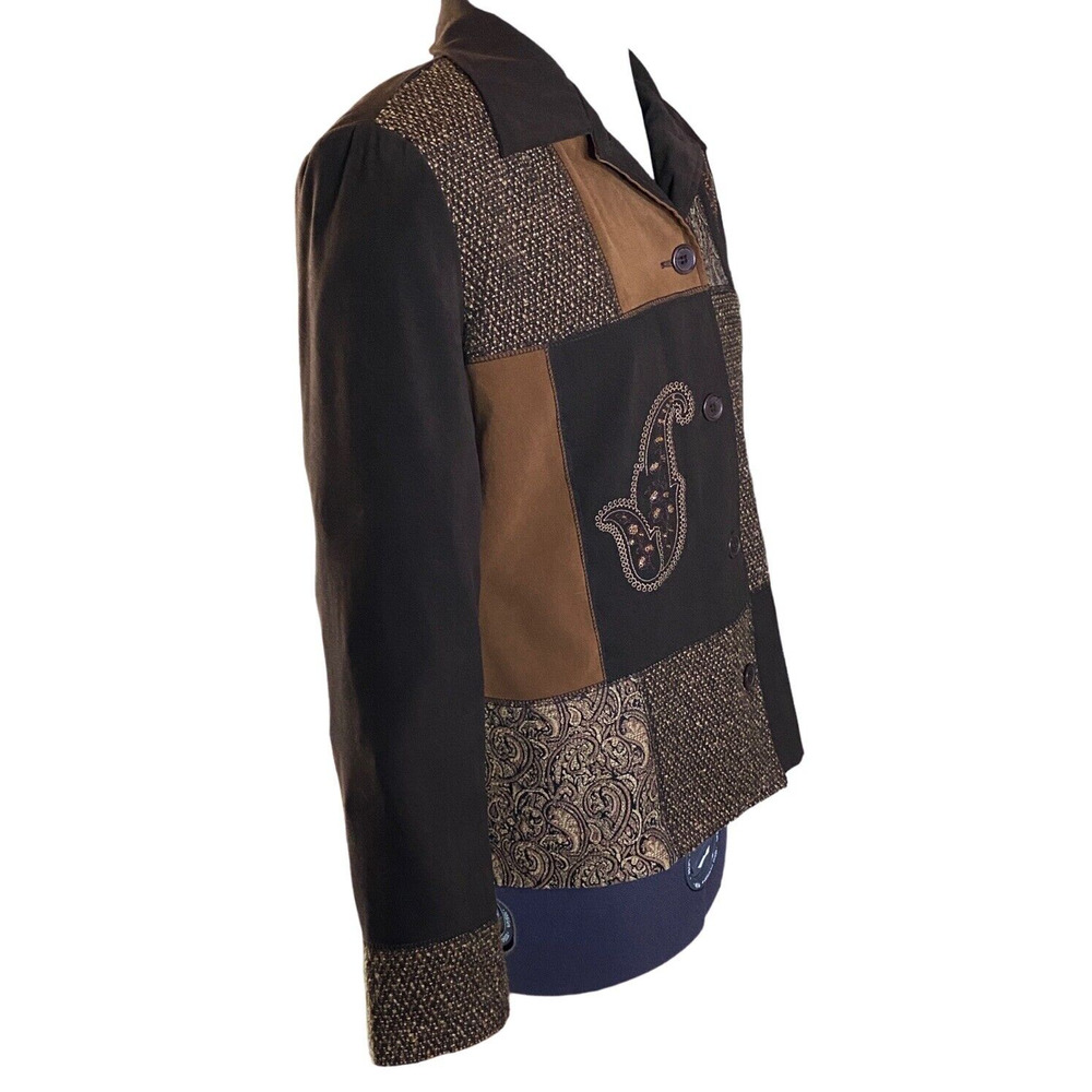 Vintage Notations Patchwork Jacket Womens Pm Brow… - image 3